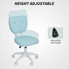 Vinsetto Vanity Office Chair, PU Leather Computer Chair for Home, with Adjustable Height, Armless, Swivel Wheels, Blue - 3