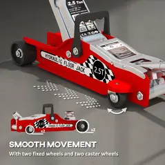 HOMCOM Hydraulic Low Profile Floor Jack, 2.5 Tonne Heavy Duty Steel Trolley Car Jack Lift with 80-360 mm Lifting Range, Wheels, Top Handle, Red - 5