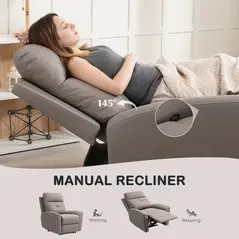 HOMCOM Recliner Armchair, Manual Reclining Chair with Adjustable Leg Rest and Reclining Functions, Modern Microfibre Overstuffed Lounge Seating for Living Room, Bedroom, Grey - 3