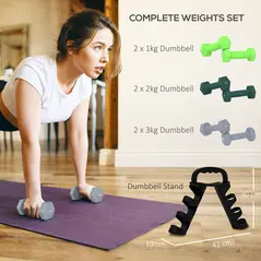 SPORTNOW Dumbbells Set with Storage Rack, 2 x 1kg, 2 x 2kg, 2 x 3kg, Green - 3