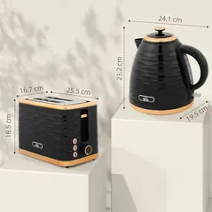 HOMCOM 3000W 1.7L Rapid Boil Kettle & 2 Slice Toaster, Kettle and Toaster Set with 7 Browning Controls and Crumb Tray, Black - 2