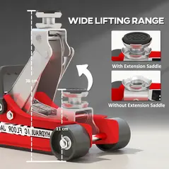 HOMCOM Hydraulic Low Profile Floor Jack, 2.5 Tonne Heavy Duty Steel Trolley Car Jack Lift with 80-360 mm Lifting Range, Wheels, Top Handle, Red - 3