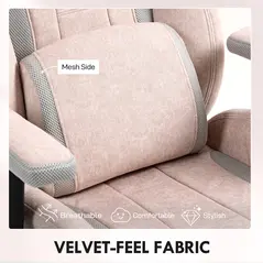 HOMCOM Fabric Gaming Chair with Lumbar Support, Headrest - Pale Pink - 7