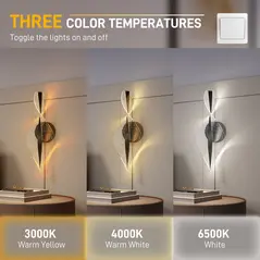 HOMCOM Led Wall Lamp 2 Pack, 13W Modern Indoor Spiral Wall Light, Colour Temperature Adjustable 3000K/4000K/6500K, for Bedroom, Living Room, Hallway, Stairs, Black - 3