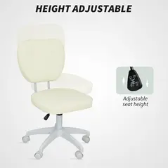 Vinsetto Vanity Office Chair, PU Leather Computer Chair for Home, with Adjustable Height, Armless, Swivel Wheels, Cream - 3