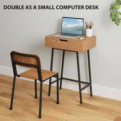 HOMCOM Vanity Desk with Flip-Up Mirror, Industrial Dressing Table with 16 Small Compartments for Bedroom, Natural Wood Effect - 5