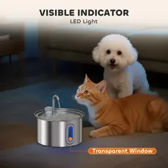 PawHut 2.5L Stainless Steel Cat Water Fountain for Drinking with Ultra-Silent Pump, Water-Level Window, 7 Filters - 8