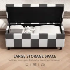 HOMCOM Storage Ottoman, Storage Bench with Wood Legs, Footstool, Footrest with Velvet Surface for Bedroom, Hallway, Living Room, 114 x 47 x 47 cm, Dark Grey and White - 3