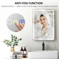 HOMCOM 50 x 70 cm Anti-Fog LED Bathroom Mirror, with Bluetooth and Clock - Silver Tone - 6