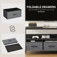 HOMCOM TV Stand Cabinet with 3 Foldable Drawers - Black - 3