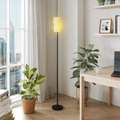 HOMCOM Floor Lamp for Living Room, 3D Printed Modern Standing Lamp with Flowing Curved Shade, 3 Colour Temperature & Foot Switch, Minimalist Tall Pole Lampshade for Bedroom, Office, White - 1