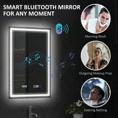 HOMCOM 50 x 70 cm Anti-Fog LED Bathroom Mirror, with Bluetooth and Clock - Silver Tone - 4