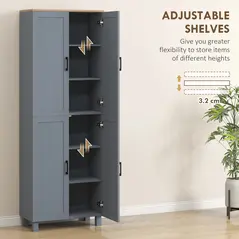 HOMCOM Freestanding Kitchen Cupboard, 4-Door Storage Cabinet with Adjustable Shelves, Modern Kitchen Pantry for Dining Room, 170cm, Grey Wood Effect - 4