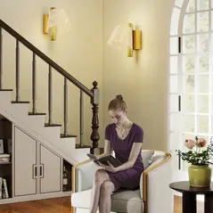 HOMCOM Led Wall Lamp 2 Pack, 5W Modern Indoor Starry Wall Light, Colour Temperature Adjustable 3000K/4000K/6500K, for Bedroom, Living Room, Hallway, Stairs, Gold Tone - 8