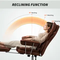 HOMCOM Leathaire Reclining Office Chair with Lumbar Support Pillow - Dark Brown - 5