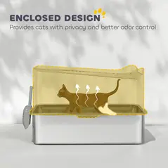 PawHut Stainless Steel Cat Litter Tray, Extra Large Enclosed Litter Box with Scoop, Top Entrance, Non-slip Pads, Dark Grey - 4