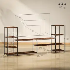 HOMCOM TV Unit for TVs up to 60 Inches, Industrial TV Stand with Storage Shelves, Entertainment Centre for Living Room, Bedroom - 2