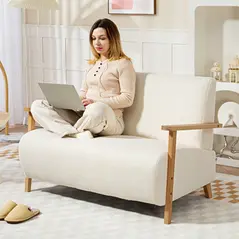 HOMCOM Small Sherpa Fabric 2 Seater Sofa Settee - Cream White - 7