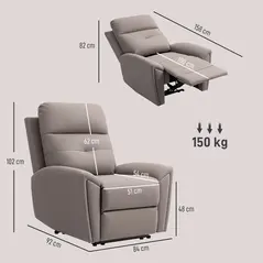 HOMCOM Recliner Armchair, Manual Reclining Chair with Adjustable Leg Rest and Reclining Functions, Modern Microfibre Overstuffed Lounge Seating for Living Room, Bedroom, Grey - 2