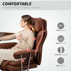 HOMCOM Leathaire Reclining Office Chair with Lumbar Support Pillow - Dark Brown - 3