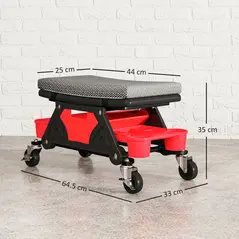 HOMCOM Rolling Mechanic Stool, 135kg Capacity Workshop Stool, 360° Swivel Roller Padded Creeper Seat with Wheels, Slide Out Tool Trays and Drawer for Garage, Shop, Auto Repair, Black - 2