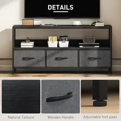 HOMCOM TV Stand Cabinet with 3 Foldable Drawers - Black - 5