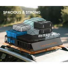 HOMCOM Universal Roof Rack Basket Tray, 90.7 kg Steel Car Rooftop Luggage Cargo Carrier Holder with Wind Fairing, Side Rails for SUVs, Pickups, Sedans, Off-Road Vehicles, 110.5 x 99.5 x 18.5 cm, Black - 3