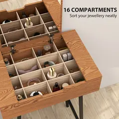HOMCOM Vanity Desk with Flip-Up Mirror, Industrial Dressing Table with 16 Small Compartments for Bedroom, Natural Wood Effect - 4