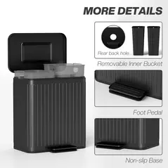 HOMCOM 40L Dual Compartment Rubbish Bin, with Soft-Close Lid - Black - 6