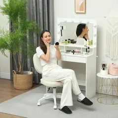 Vinsetto Vanity Office Chair, PU Leather Computer Chair for Home, with Adjustable Height, Armless, Swivel Wheels, Cream - 1