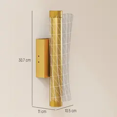 HOMCOM Led Wall Lamp 2 Pack, 9W Modern Indoor Geometric Mesh Wall Light, Colour Temperature Adjustable 3000K/4000K/6500K for Bedroom, Living Room, Hallway, Stairs, Gold Tone - 2