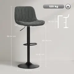 HOMCOM Set of Two Linen-Look Bar Stools - Charcoal Grey - 2