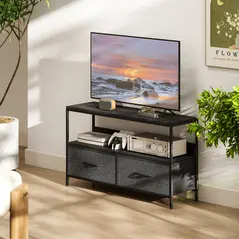 HOMCOM TV Stand Cabinet with 2 Foldable Drawers - Black - 6