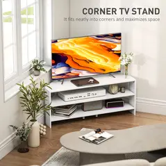 HOMCOM Corner TV Stand with 2 Open Shelves for 47 Inch TV - White - 3