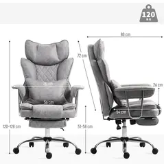 HOMCOM Leathaire Reclining Office Chair with Lumbar Support Pillow - Grey - 2