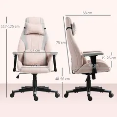 HOMCOM Fabric Gaming Chair with Lumbar Support, Headrest - Pale Pink - 2