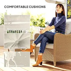 Outsunny Rattan Garden Chairs Set of 2, Outdoor Rattan Chairs with Cushions, Armrests and High Back, PE Wicker Garden Armchair with Steel Frame for Balcony, Porch, Beige - 4