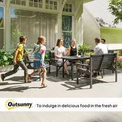 Outsunny 5 Piece Wooden Garden Dining Set for 6, Outdoor Conversation Set with 2 Armchairs, 2 Loveseats and Dining Table with Umbrella Hole for Patio, Balcony, Grey - 8