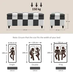 HOMCOM Storage Ottoman, Storage Bench with Wood Legs, Footstool, Footrest with Velvet Surface for Bedroom, Hallway, Living Room, 114 x 47 x 47 cm, Dark Grey and White - 2