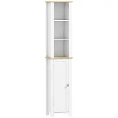 kleankin Slim Bathroom Storage Unit with Open Compartment, Bathroom Storage Cabinet with Adjustable Shelf, 34 x 23 x 165 cm, White - 1