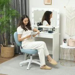 Vinsetto Vanity Office Chair, PU Leather Computer Chair for Home, with Adjustable Height, Armless, Swivel Wheels, Blue - 1