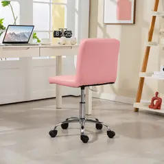 HOMCOM PU Leather Armless Office Chair, Modern Vanity Computer Swivel Chair with Rolling Wheels and Adjustable Height for Home Study, Bedroom, Pink - 8
