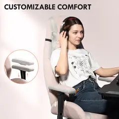 HOMCOM Fabric Gaming Chair with Lumbar Support, Headrest - Pale Pink - 6