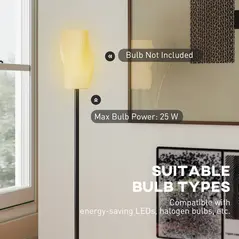 HOMCOM Floor Lamp for Living Room, 3D Printed Modern Standing Lamp with Flowing Curved Shade & Foot Switch, Minimalist Tall Pole Lampshade for Bedroom, Office, E27 Holder without Bulb (25W Max), White - 4