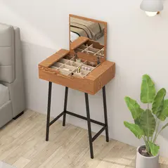 HOMCOM Vanity Desk with Flip-Up Mirror, Industrial Dressing Table with 16 Small Compartments for Bedroom, Natural Wood Effect - 8
