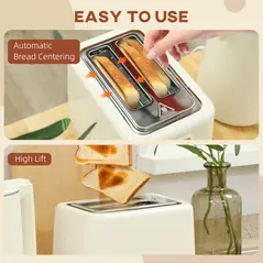 HOMCOM Digital Stainless Steel Kettle and Toaster Set, 1.5L 3000W Fast Boil Kettle, 2 Slice Toaster with 7 Level Browning Controls, Defrost, Reheat, Keep Warm, Crumb Tray and LED Touch Display, Beige - 7