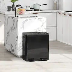 HOMCOM 40L Dual Compartment Stainless Steel Bin, with Deodoriser Holders - Glossy Black - 1