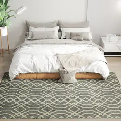 HOMCOM UV Resistant Indoor & Outdoor Area Rug, Easy-Cleaning Machine Washable Rug with Geometric Pattern for Patio, Garden, Kitchen, Bathroom or Living Room, 230 x 160 cm, Grey - 1