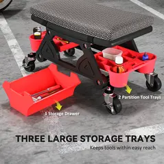 HOMCOM Rolling Mechanic Stool, 135kg Capacity Workshop Stool, 360° Swivel Roller Padded Creeper Seat with Wheels, Slide Out Tool Trays and Drawer for Garage, Shop, Auto Repair, Black - 6