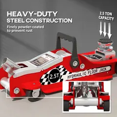 HOMCOM Hydraulic Low Profile Floor Jack, 2.5 Tonne Heavy Duty Steel Trolley Car Jack Lift with 80-360 mm Lifting Range, Wheels, Top Handle, Red - 4
